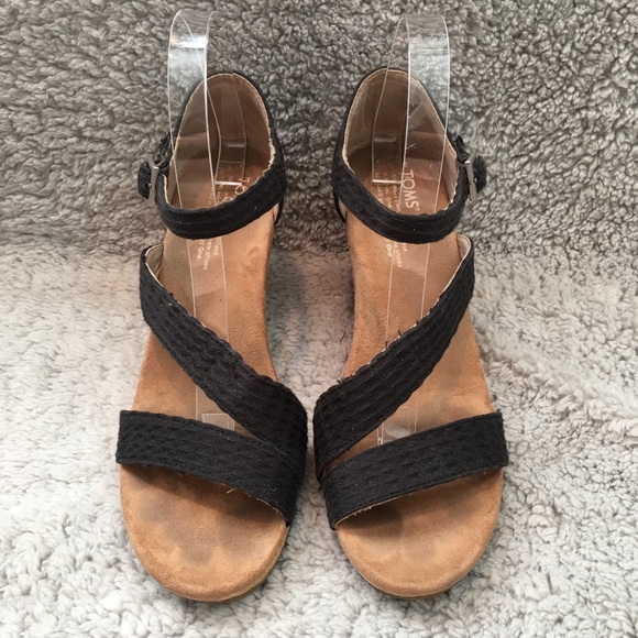 SOLD 8.5W Toms Sienna Open Toe Jute Wedge Heels - Picture 7 of 8